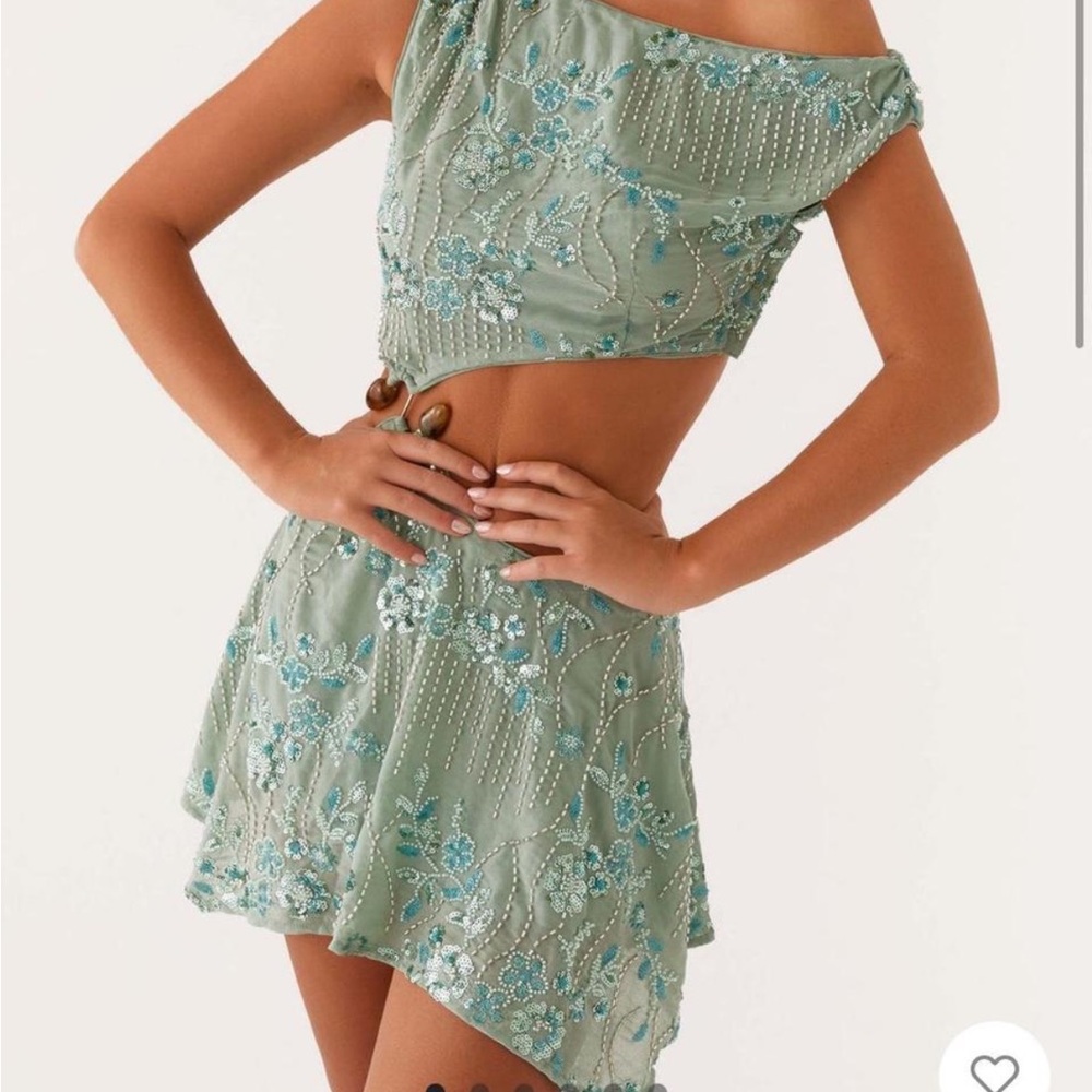 Peppermayo One Shoulder Dress in Green and Blue
